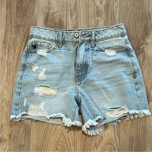 Distressed denim shorts